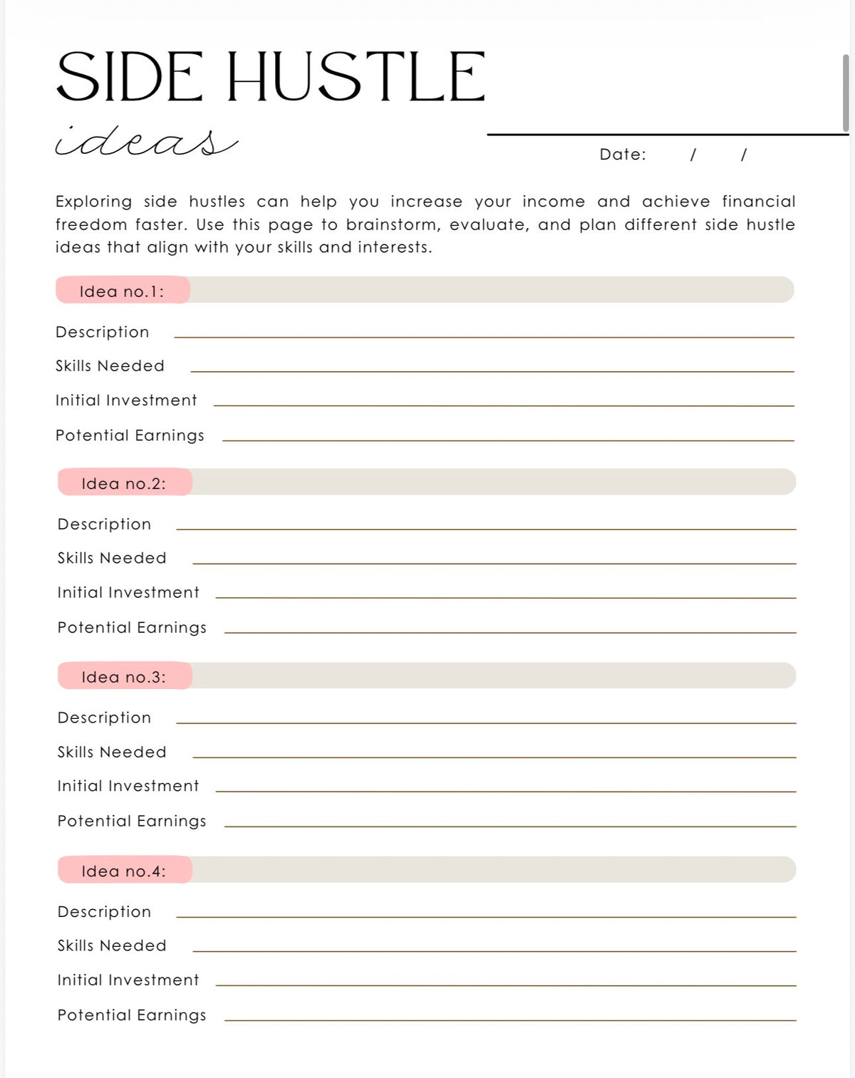 The Side Hustle Planner